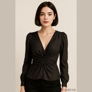 ASTR the Label Black Velvet Dot Florence Princess Sleeve Top - XS